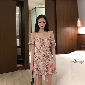 Vasaros Korėjos Palazzo Elegantiškas Nėrinių Gėlių Suknelė Plonas Šifono Tvarstis Bodycon Suknelės Ponios 2019 Naujo Derliaus Moteriški Drabužiai