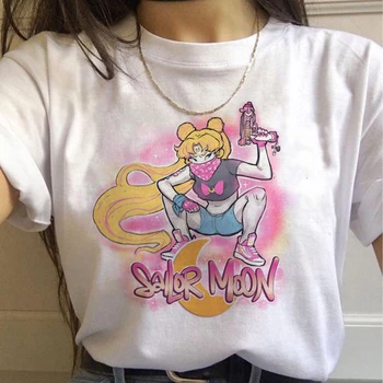 Vasaros marškinėliai Moterų Harajuku Drabužių Marškinėlius Sailor Moon Juokingi marškinėliai Estetinės Katė Anime Moterų Mielas Moteris Marškinėlius Kawaii Viršų