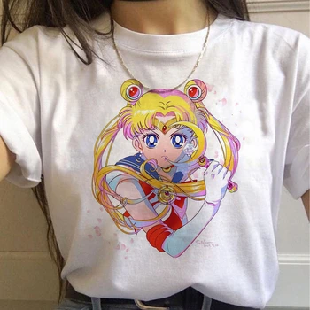 Vasaros marškinėliai Moterų Harajuku Drabužių Marškinėlius Sailor Moon Juokingi marškinėliai Estetinės Katė Anime Moterų Mielas Moteris Marškinėlius Kawaii Viršų