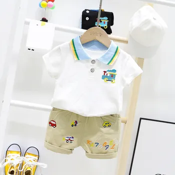 Vasaros nauji vaikiški drabužiai berniukams kombinezonas Kūdikiui atvartas trumpas rankovės marškinėliai + šortai 2 gabalas rinkinių, Kūdikių drabužiai.