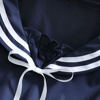 Vasaros Preppy Stilius Sailor Apykaklės Kolegijos Suknelė Moterims Mori Mergina Trumpas Rankovės Mielas Karinio Jūrų Laivyno Vėjo Lankas Moterų Kawaii Suknelė K098