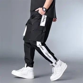 Vasaros Vyrų Mados Streetwear Krovinių Kelnės Juoda Plius dydžio Raišteliu Kulkšnies Surištas Kelnes Hip-hop ' o Mados Poilsiu Streetwear