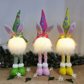 Velykų Nuolatinis Katytė Gnome su LED Šviesos Rankų darbo švedų Tomte Triušis Pliušiniai Žaislai Lėlės Velykų Stalo Puošmena