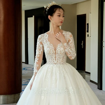 Vestido de casamento ilgomis Rankovėmis Nuotakos Suknelė 2020 V Kaklo Nėrinių Vestuvių Suknelės Romantiška Vestido de noiva Vestuvių suknelė