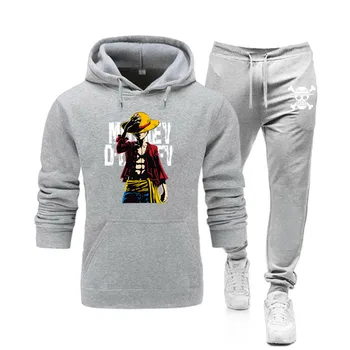 Vienas Gabalas Luffy Vyrų kostiumas prekės ženklo sportinę aprangą sportinės aprangos kostiumas vyriški sportiniai Hoodie + kelnės kostiumas atsitiktinis sportinę vyrų Hoodie