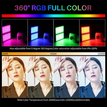 VIJIM R361 Sulankstomas RGB LED Vaizdo Šviesos 2600K-12000K Įkrovimo 3200mAh LED Šviesos DSLR Fotoaparatas Išmanųjį telefoną vlog Fotografija