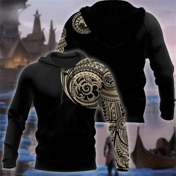 Viking Tatuiruotės Polinezijos stiliaus 3D Atspausdintas Vyrų hoodies Harajuku Mados Gobtuvu Palaidinukė Rudenį Unisex hoodie sudadera hombre