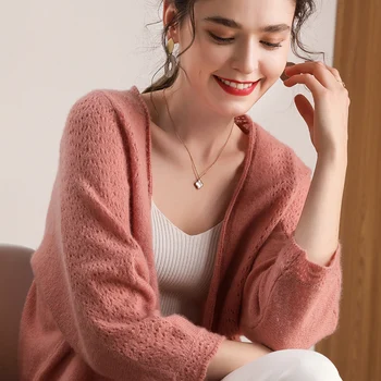 Vilna, Mezgimo susagstomi megztiniai Moterims Prarasti Trys Ketvirtį Rankovės Vneck Moterų Megztiniai 2020 Naują pavasario Vilnoniai Drabužiai