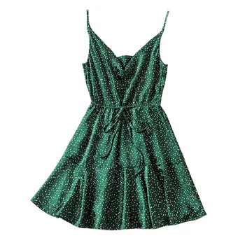 Vintage Žalia Polka Dot Dėmių Suknelė Moterims 2019 M. Vasarą Sexy Diržas Backless Trumpą Suknelę Mergina Stilingas Šalis Suknelė Vestidos