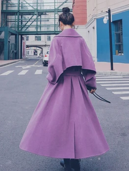 Violetinė Vilnoniai Paltai Moterims 2020 m. Žiemos Naujų korėjos Sutirštės Medvilnės Britų Stiliaus Virš Kelio Kašmyro Paltai Elegantiškas Outwear Moteris