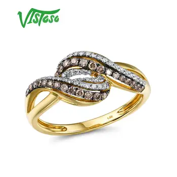 VISTOSO Aukso Žiedus Lady Originali 14K 585 Geltonojo Aukso Žiedas Putojantis White & Brown Diamond Engagement Jubiliejų Fine Jewelry