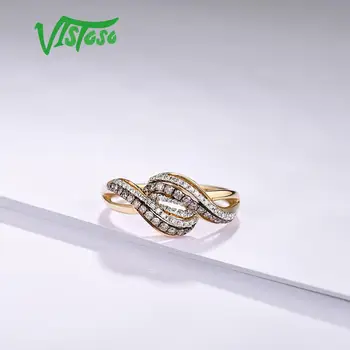 VISTOSO Aukso Žiedus Lady Originali 14K 585 Geltonojo Aukso Žiedas Putojantis White & Brown Diamond Engagement Jubiliejų Fine Jewelry