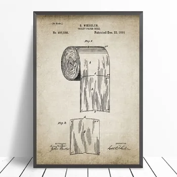 Vonios Kambario Įranga Retro Plakato Flush Tualetinio Popieriaus Tualeto Dangčio Patentų Derliaus Sienos Meno Tapybos Drobės Washingroom Dekoro Poros