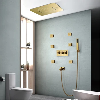 Vonios kambarys Smart Muzikos Dušo Komplektai Kritulių Krioklys Showerhead Šiuolaikinės LED Dušo Rinkinys, Aukso Spalvos