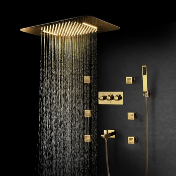 Vonios kambarys Smart Muzikos Dušo Komplektai Kritulių Krioklys Showerhead Šiuolaikinės LED Dušo Rinkinys, Aukso Spalvos