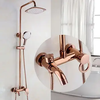 Vonios kambarys žalvario rose gold dušo sistema, sienos montuojamas 8