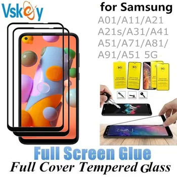 VSKEY 10VNT Visą Klijai Grūdintas Stiklas Samsung Galaxy A01 A11 A21 A21S A31 A41 A51 A71 A81 A91 Pilnas draudimas Screen Protector