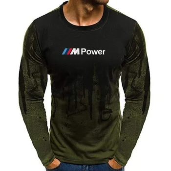 VYRIŠKI T-Shirt Rudenį Medvilnės Lycra Motorsport BMW M Power Print T Marškinėliai Vyrams Kamufliažas Atsitiktinis Vyrai ilgomis Rankovėmis Marškinėlius Vyras