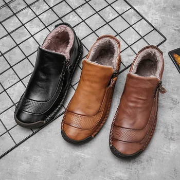 Vyrų sniego batai 2020 m. žiemos Split odos batai rankų darbo prekės šilti vyriški žieminiai batai vyrai