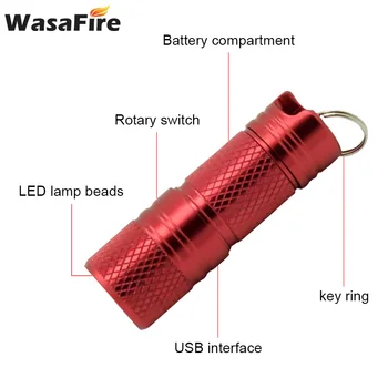 Wasafire Mini USB Įkraunamas LED Žibintuvėlis Nešiojamų Keychain Žibintuvėlis atsparus Vandeniui Balta Šviesa, Mažas Lanterna Su 10180 Baterija
