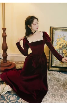 WAVSIYIERV moterų suknelė vintage elegantiškas kratinys 2020 naują pavasario rudens ilgomis rankovėmis diržo šalis kilimo ir tūpimo tako žiemos maxi suknelė vestidos