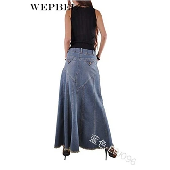 WEPBEL Džinsinio Džinsus Moterų Ilgas Sijonas Stretch Vintage Prarasti Slim Fit Blue Club Streetwear Medvilnė Seksuali Harajuku Sijonai Plius Dydis