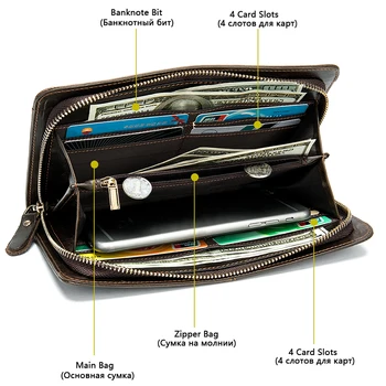 WESTAL sankabos vyriška natūralios odos vyriška piniginė ilgai vyrų sankabos krepšys, piniginė vyrams kredito kortelės turėtojas vyrų zip pinigų maišus 9020