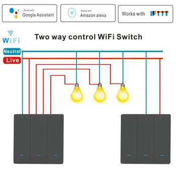 WiFi Smart Šviesos Sienos Jungiklis Baltas Juodas 1/2/3 Gauja Tuya Smart Home Telefonas 2 Būdas Kontrolės Alexa 