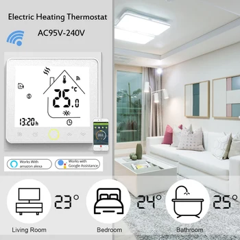 Wifi Termostatas Balso Kontrolė, Elektriniai Grindų Šildymo Termostatas LCD Ekranas Smart Temperatūros Reguliatorius Veikia su Alexa 16A