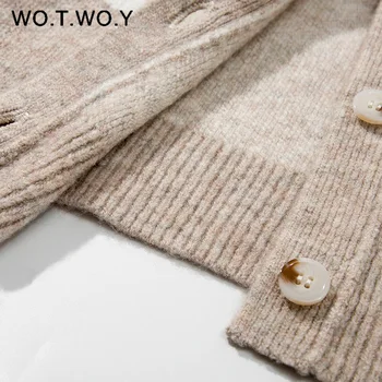 WOTWOY Rudenį, Žiemą V-Kaklo, Susagstomų Megztinių Moterims Vieną Krūtinėmis Spausdinti Laisvi Megztiniai Moterų Atsitiktinis susagstomi megztiniai Minkštas Trikotažas
