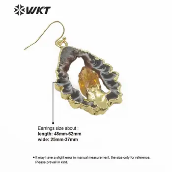 WT-E609 Spalvingas natūralaus akmens auskarai geode vartai su aukso apdaila auskarai Netaisyklingos skylę akmens auskarai moteris vintage auskarai