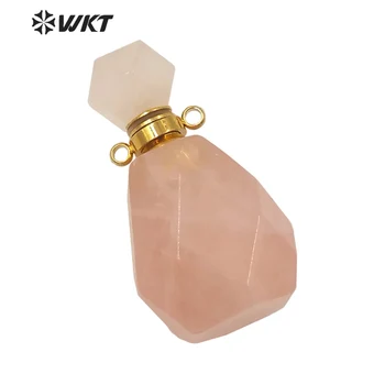 WT-P1628 Naujas populared spalva natūralus rožių quartzs akmens kvepalų buteliuko su plieno papuošalai dalys moterų karšto prašmatnus briaunuotas buteliukas