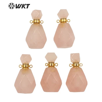 WT-P1628 Naujas populared spalva natūralus rožių quartzs akmens kvepalų buteliuko su plieno papuošalai dalys moterų karšto prašmatnus briaunuotas buteliukas