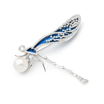 Wuli&baby Prabangių Perlų Dragonfly Sages Moterims Kubinis Cirkonis Vabzdžių Vestuvėms Šalies Office Sagės, Segtukai, Dovanos
