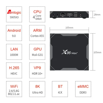 X96 MAX Plius Android 9.0 TV BOX Amlogic S905X3 Quad Core, 4GB 64GB 32GB 8K Wifi 1000M 4K Smart TV X96Max 