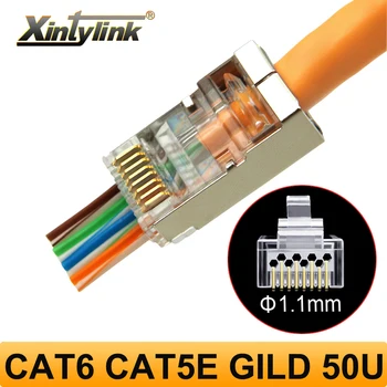 Xintylink 50U EZ rj45 jungtis cat6 jack rg rj 45 SFTP ethernet kabelio rg45 cat5e 8P8C FTP 6 kategorijos tinklo cat5, ekranuotas