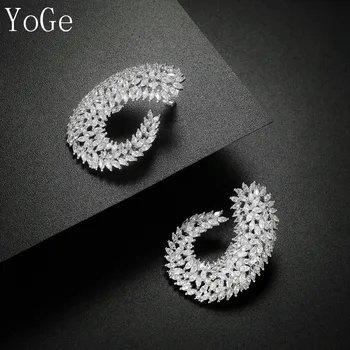 YoGe Juvelyriniai dirbiniai, E9336G PRABANGA AAA CZ aišku, simetriškai markizė akmenys didelis stud auskarai,moterų accessaries