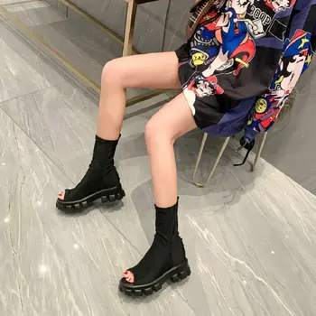 ZawsThia 2020 metų vasaros ruožas elastinga lycra punk sandalai, batai, peep toe platforma butai sandalai kniedės moteriški batai plius dydis 33-46