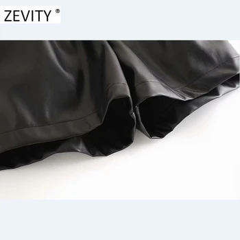 Zevity Naujas moterų mados mygtukai PU Odos karšto Šortai ponios kišenės prašmatnus užtrauktukas skristi atsitiktinis šortai plonas pantalone cortos P923