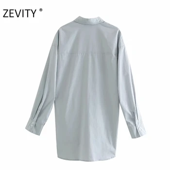 ZEVITY Naujas moterų mados, tiesiog vientisa spalva atsitiktinis popelinowy marškinėliai moterų palaidinė ilgomis rankovėmis kišenėje verslo roupas prašmatnus viršūnes LS7208