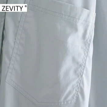 ZEVITY Naujas moterų mados, tiesiog vientisa spalva atsitiktinis popelinowy marškinėliai moterų palaidinė ilgomis rankovėmis kišenėje verslo roupas prašmatnus viršūnes LS7208