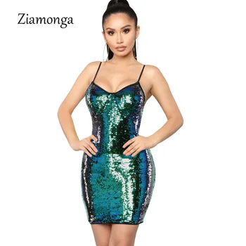 Ziamonga China Šalis Suknelės Moterims Stebėjimo Seksualus Bodycon Suknelė Mini Žaliojo Aukso Spageti Dirželis Vasaros Suknelė Klubas Dėvėti Vestidos