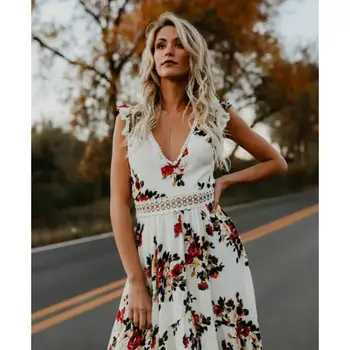 ZITY Elegantiškas Prekės ženklo Moterų Boho Maxi Ilga Suknelė Šalis Bohemijos Paplūdimio Atostogų Sundress Gėlių Seksualus Backless Suknelės