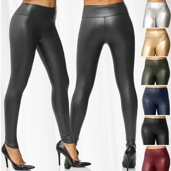 ZOGAA 2020 Naujas Mados Ponios Metallic Odos Aukštos Juosmens Liesas Ruožas Blizgios Kelnės Slim Fit Ponios Kelnės Sexy Pieštuku Kelnės