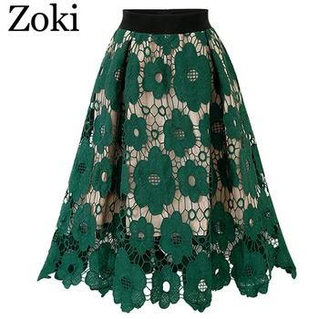 Zoki Seksualus nėriniai moterų sijonas vasaros derliaus aukšto juosmens moterų midi blauzdos šalies naktinis klubas sijonas-line kietas faldas mujer moda 2020 m.
