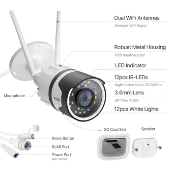 ZOSI H. 265 1080P Belaidžio Wifi IP Saugos Kamera 2MP, Lauko CCTV Vaizdo Stebėjimo Atsparūs Infraraudonųjų spindulių Naktinio Matymo Garso