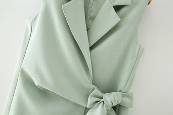 ZXQJ mados moterų žalia liemenė 2020 elegantiškas naujas lady v-kaklo lankas viršutiniai drabužiai priežastinis moterų poliesterio ir medvilnės audinio liemenė mergaitėms prašmatnus rinkiniai