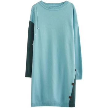 Įgulos kaklas vidutinio ilgio, T-marškinėliai, mados plonas megztinis rodo, plonas apačioje suknelė moterims