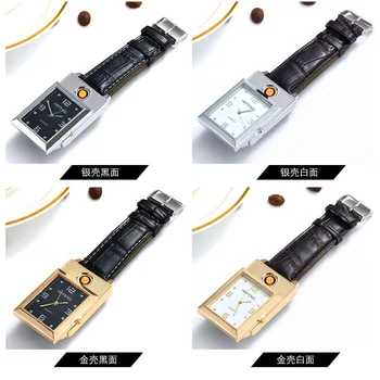 Įkrovimo Flameless USB Žiebtuvėlis Laikrodžiai relogio masculino Vėjo Cigarečių Žiebtuvėlis, Laikrodis Hodinky Vyrų Kvarcinius Laikrodžius