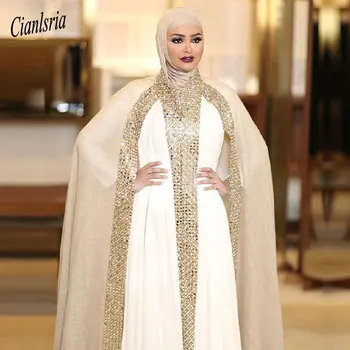 Šampanas Dubajus Kaftan Arabų Islamo Musulmonų Vakarinę Suknelę Ilgomis Rankovėmis Duobute Kalnų Krištolas Oficialią Vakaro Šalis Suknelės Vestido
